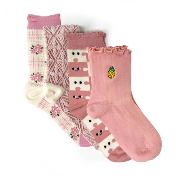NWT Summer Picnic Pink Pineapple Embroidered Ruffle Socks - Picture 4 of 5